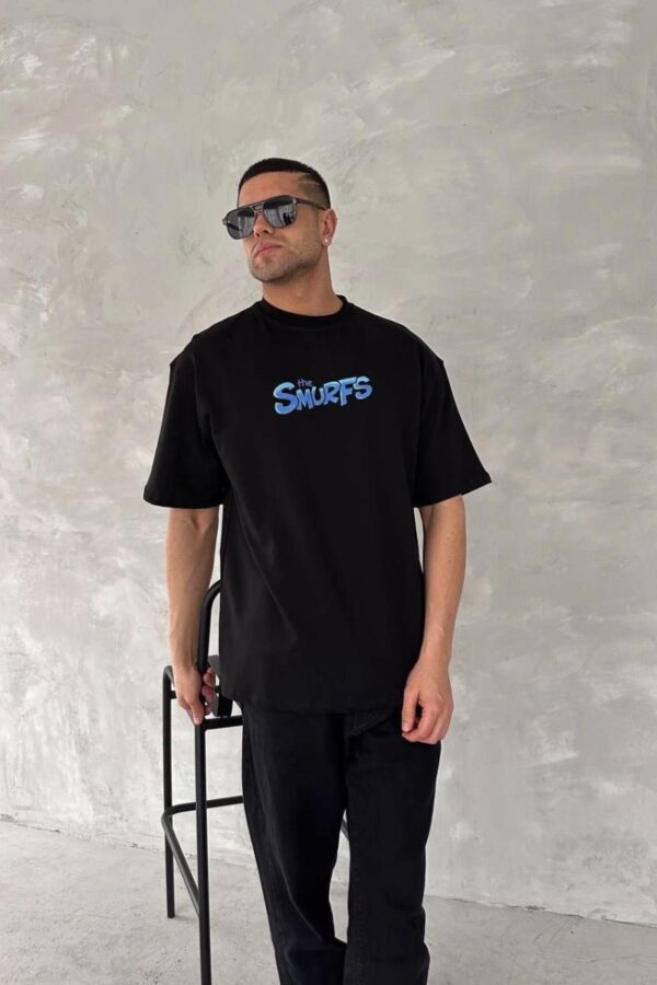 Erkek Ön ve Arka Baskılı T-Shirt Kısa Kol Bisiklet Yaka Regular Fit Tişört - Siyah