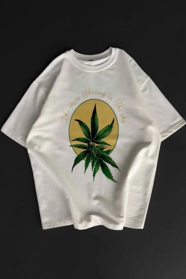 Erkek Kısa Kol Yazlık Tişört Bisiklet Yaka Baskılı Oversize T-Shirt - Beyaz