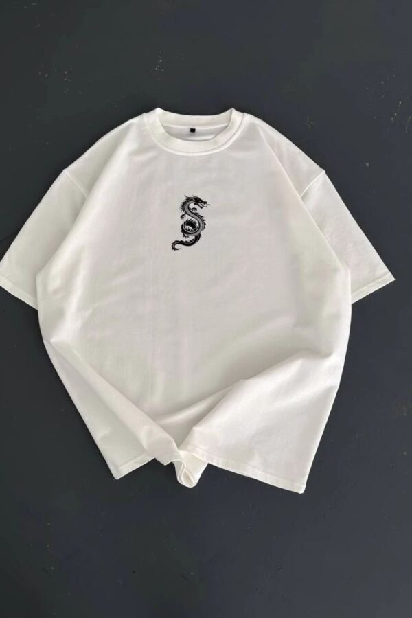 Erkek Ön ve Arka Baskılı T-Shirt Kısa Kol Bisiklet Yaka Regular Fit Tişört -  Beyaz
