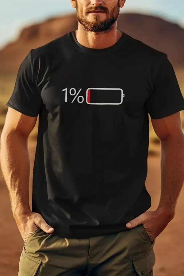 Erkek Sarj %1 Baskılı T-Shirt Kısa Kol Bisiklet Yaka Regular Fit Tişört - - Siyah