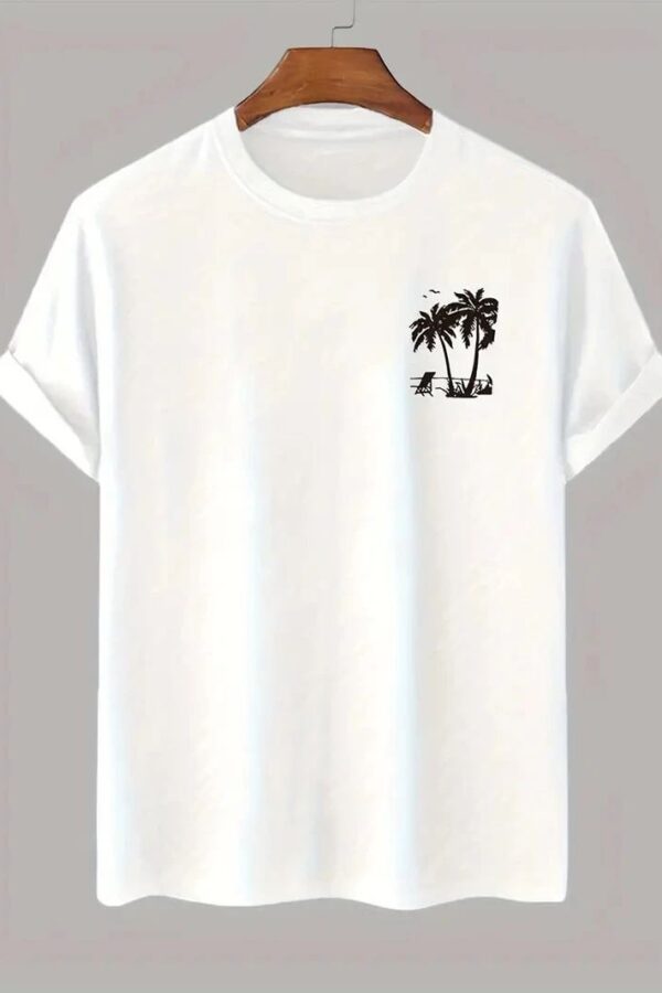 Erkek Tişört Palmiye Baskılı Bisiklet Yaka Kısa Kol T-Shirt - Beyaz