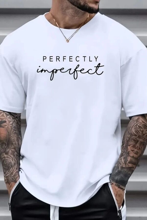 Erkek PERFECTLY Baskılı Tişört Bisiklet yaka yazlık Kısa Kol t-shirt - Beyaz