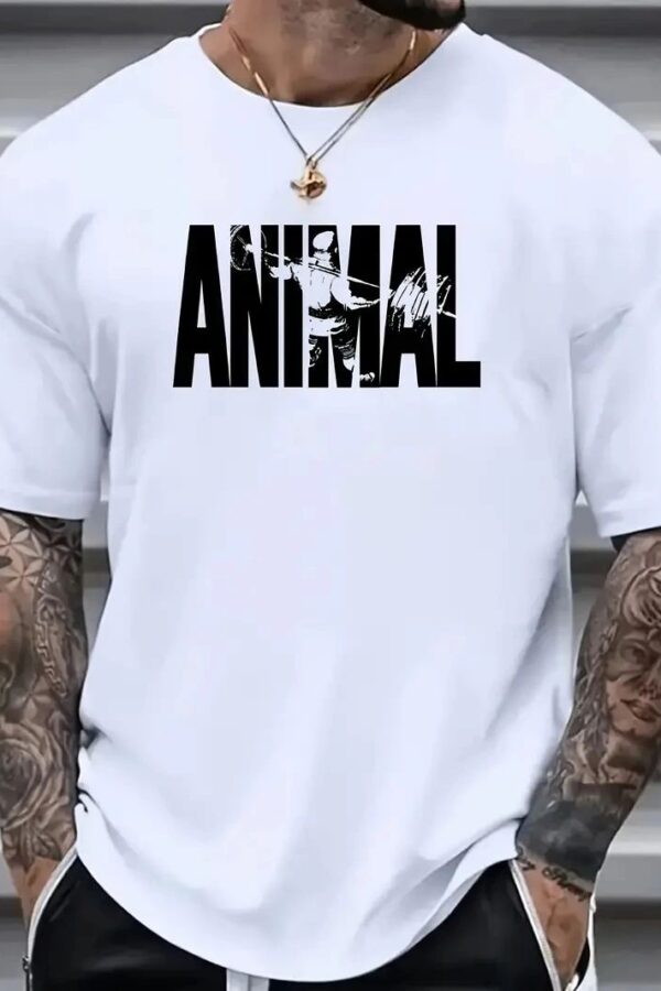 Erkek ANIMAL Baskılı Tişört Bisiklet YakaYazlık T-shirt - Beyaz