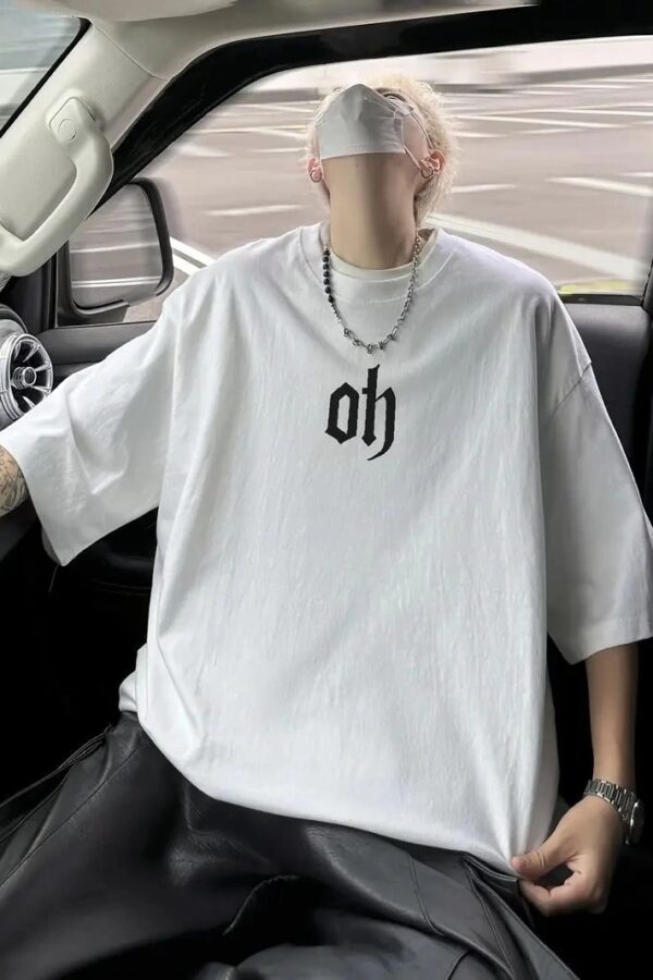Erkek Kısa Kol Yazlık Tişört Bisiklet Yaka Baskılı Oversize T-Shirt - Beyaz