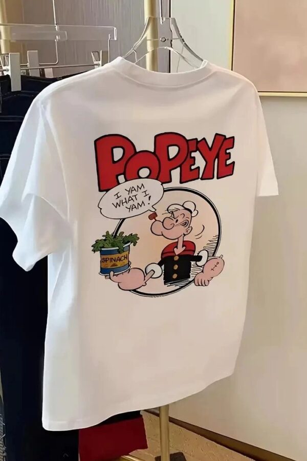 Erkek T-Shirt Oversize Kısa kol Tişört Popeye Baskılı - Beyaz