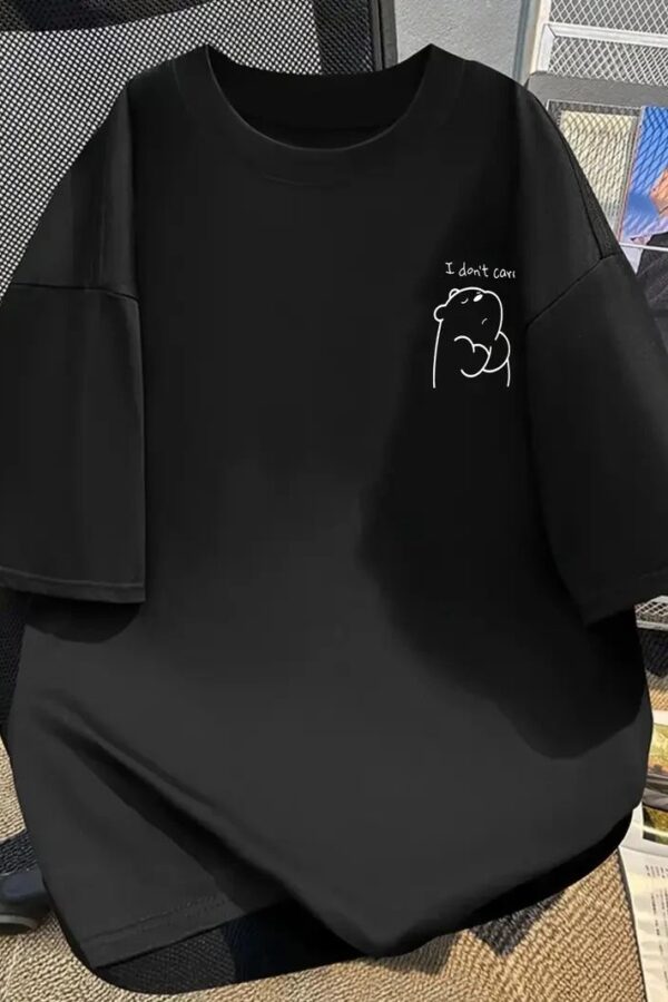 Kadın Tişört Bisiklet yaka kısa kol Eğlenceli Karikatür T-shirt - Siyah