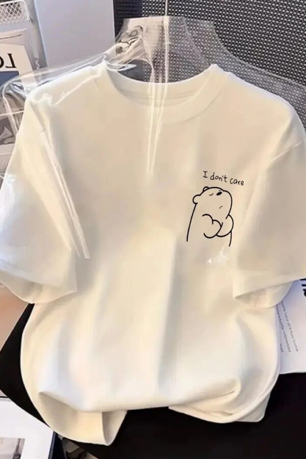 Kadın T-Shirt Kısa Kollu, "Umrumda Değil" Baskılı tişört - Beyaz