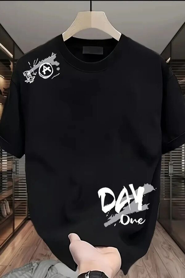 Kadın Kısa Kol Yazlık Tişört Bisiklet Yaka Baskılı Oversize T-Shirt - Siyah