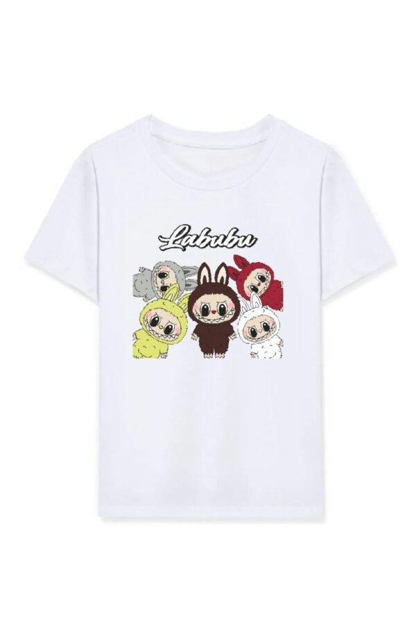 Kız Labubu Çocuk Baskılı T-Shirt - Beyaz