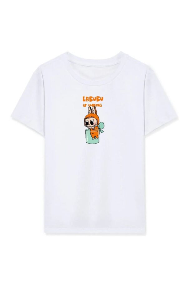 Kız Labubu Çocuk Baskılı T-Shirt - Beyaz
