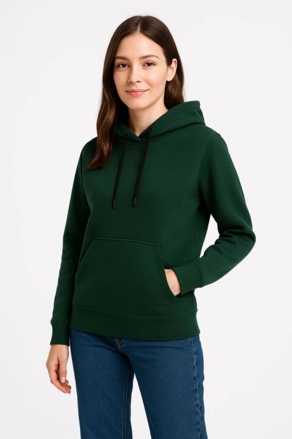Kadın 3 İplik Pamuklu Kapüşonlu Kanguru Cepli Sweatshirt hoodie - Haki