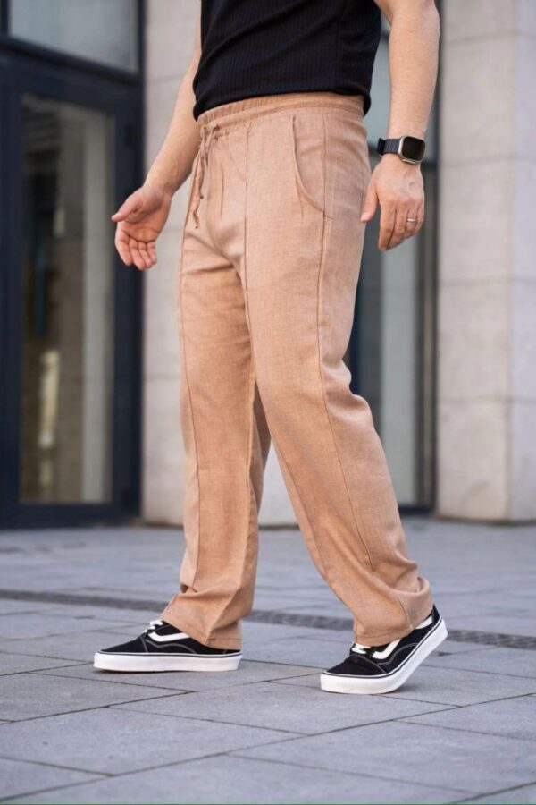 Erkek Keten Cepli Çıma Dikişli jogger Buggy Pantalon Rahat kalıp - Kahverengi