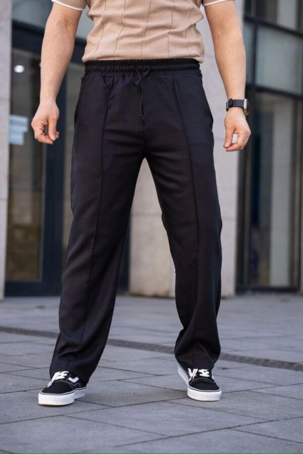 Erkek Keten Cepli Çıma Dikişli jogger Buggy Pantalon Rahat kalıp - Siyah