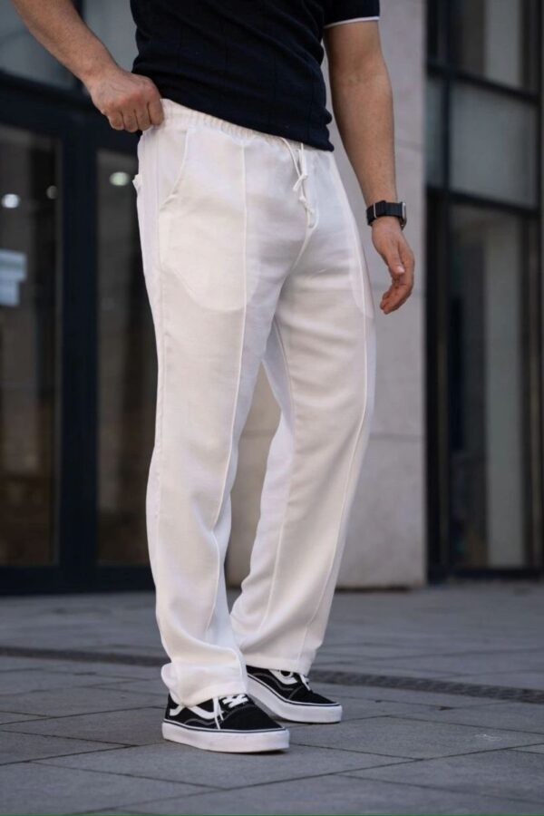 Erkek Keten Cepli Çıma Dikişli jogger Buggy Pantalon Rahat kalıp - Beyaz