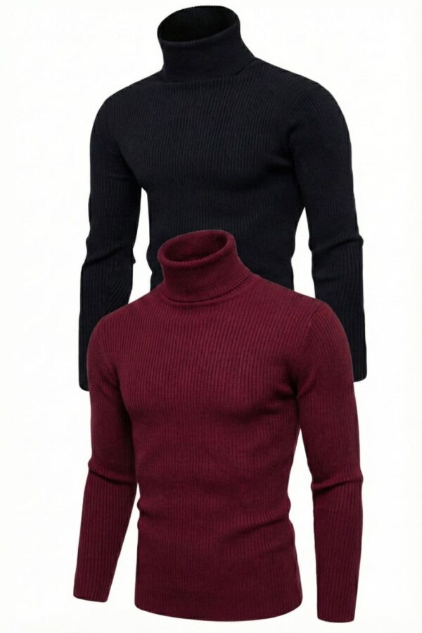 Erkek Kaşkorse Boğazlı Likralı Fitilli Slim Fit Body 2'li Set Siyah-Bordo