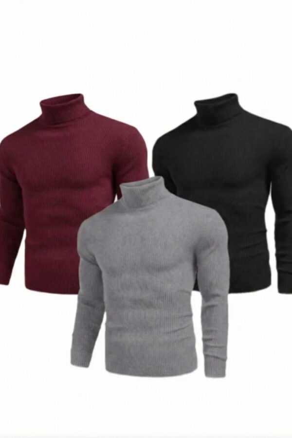 Erkek Kaşkorse Boğazlı Likralı Fitilli Slim Fit Body 3'lü Set Siyah-Bordo-Gri