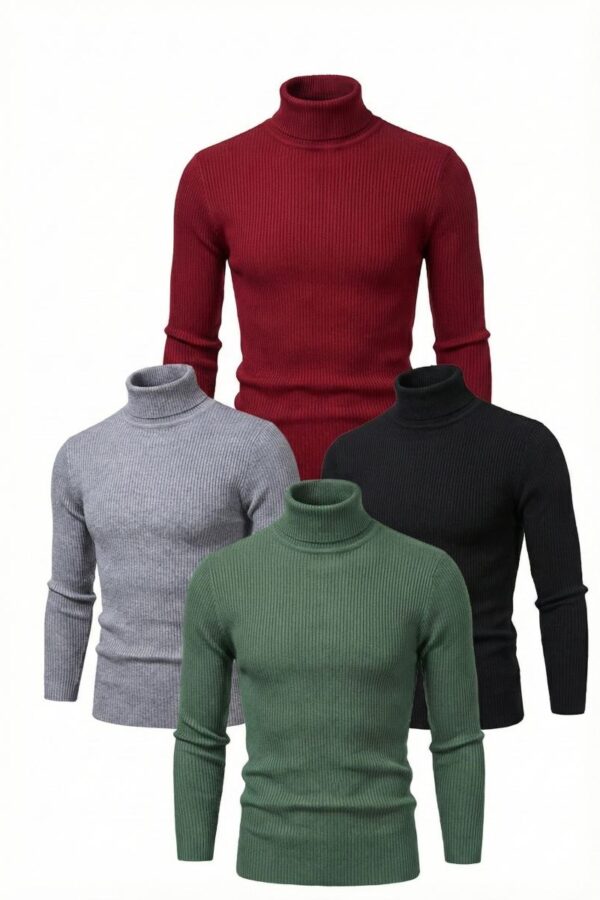 Erkek Kaşkorse Boğazlı Likralı Fitilli Slim Fit Body 4'lü Set Siyah-Bordo-Gri-Haki