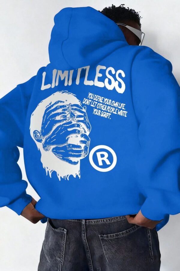 Erkek Baskılı Kapüşonlu Cepli Hoodie 3 İplik Pamuklu Sweatshirt - Saks Mavisi