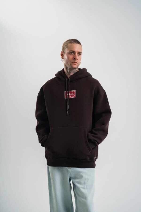 Erkek Nakışlı Kapüşonlu Oversize 3 İplik Pamuklu SweatShirt Hoodie - Siyah