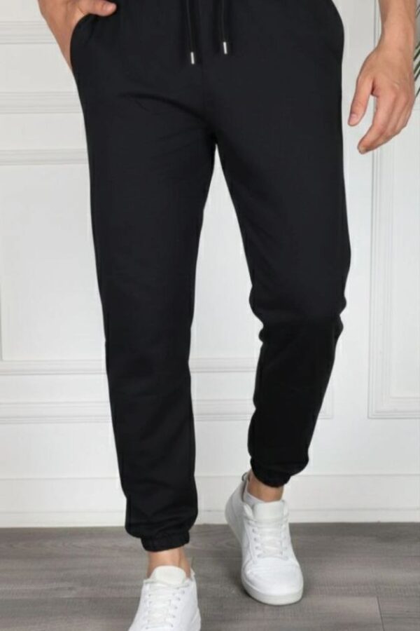 Erkek Jogger Eşofman Altı Cepli, Paça Lastikli , Spor Pantolon - Siyah