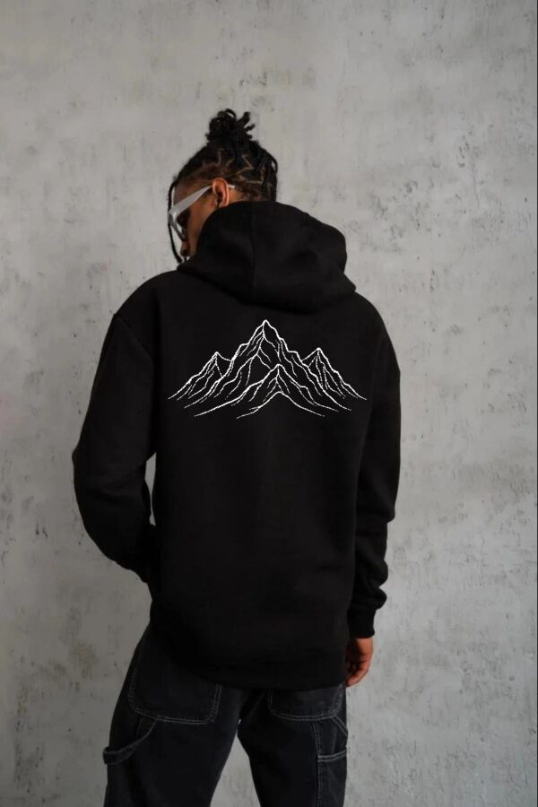 Erkek Nihilist Penguen Baskılı 3 İplik Pamuklu Kapüşonlu Sweatshirt Hoodie Siyah