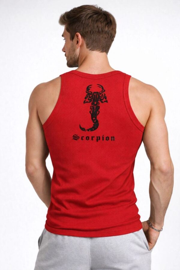Erkek Fitilli Atlet Sıfır Yaka Slim Fit Arka Baskılı Spor Atlet - Kırmızı