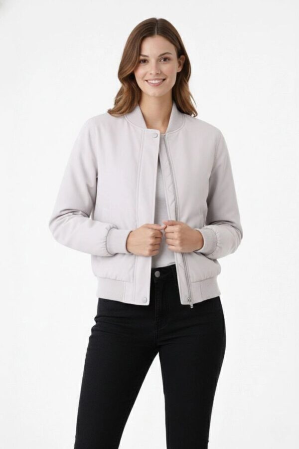 Kadın Premium Bomber Ceket Çıtçıt Kapamalı, Astarlı, Regular Fit Mont - Beyaz
