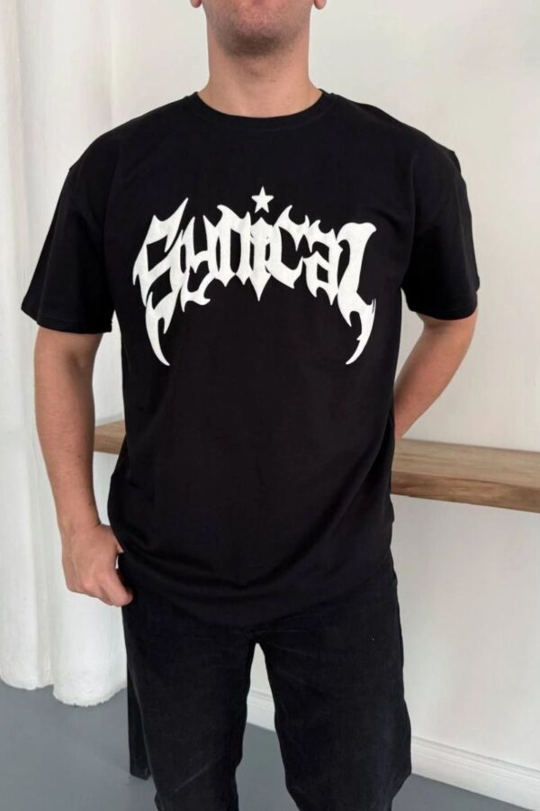 Erkek Kısa Kol Yazlık Tişört Bisiklet Yaka Baskılı Oversize T-Shirt - Siyah
