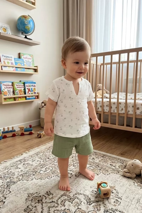 1/4 Yaş Müslin Kumaş Bebek Takımı
