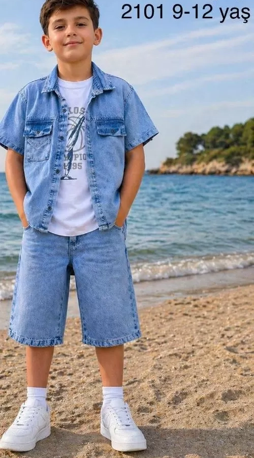5/12 Yaş Kot(denim) Kumaş Tişörtlü Çocuk Takımı