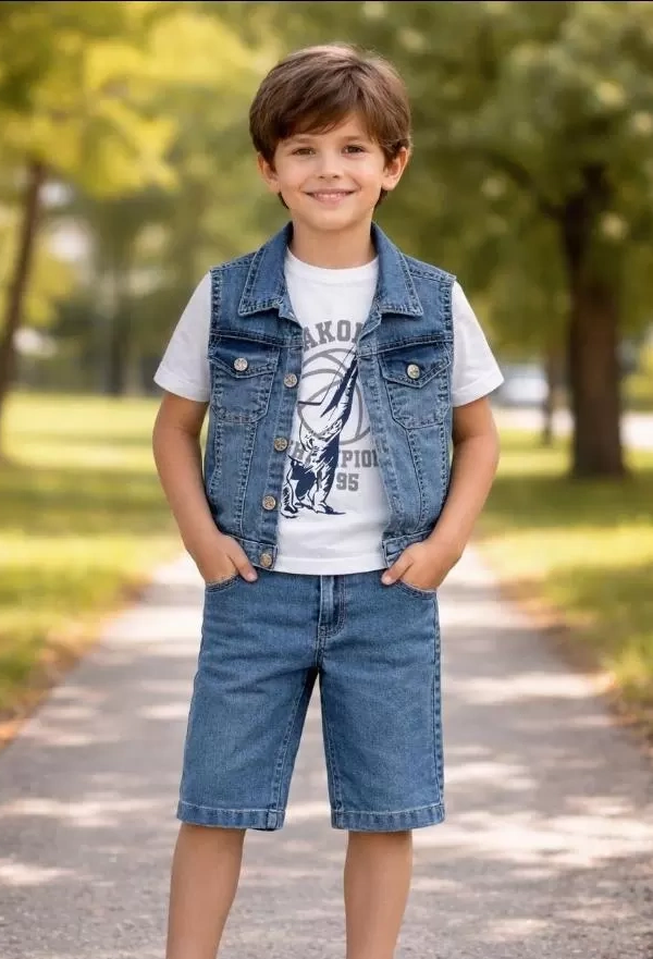 5/12 Yaş Kot(denim) Kumaş Tişörtlü Çocuk Takımı