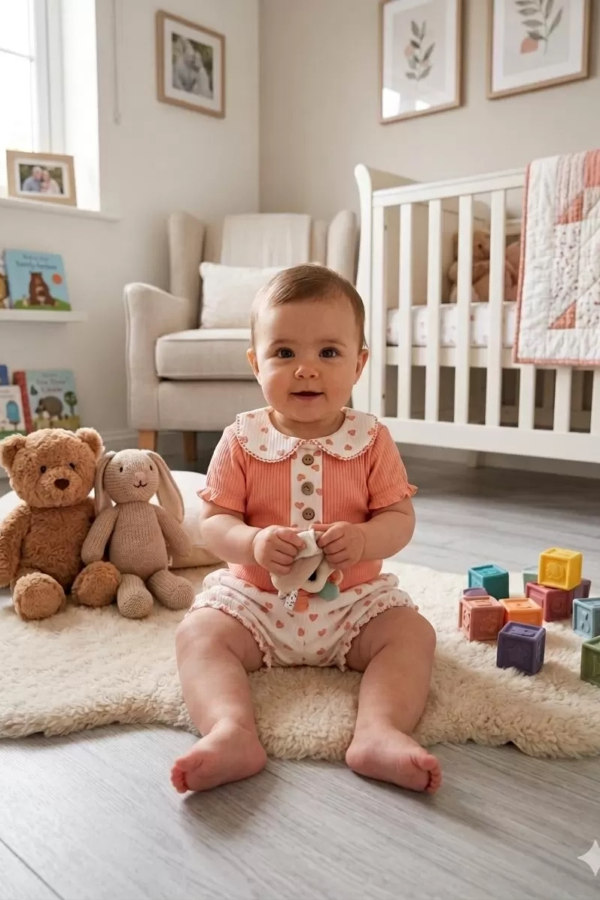 6/12 Ay Düğme Detaylı Yakalı Bebek Takımı