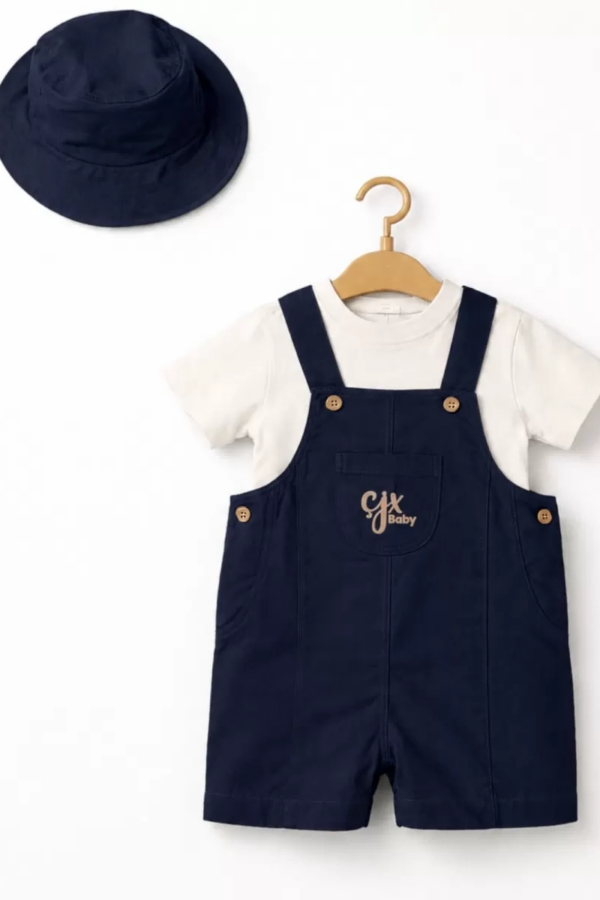 6/24 Ay Şapkalı Tişörtlü Salopet Bebek Takımı