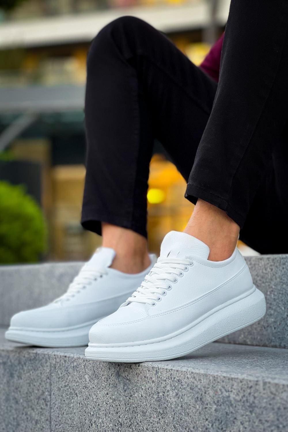 JY814 Axel Bağcıklı Cilt Erkek Günlük Sneaker Ayakkabı CBT Beyaz - Görsel 2