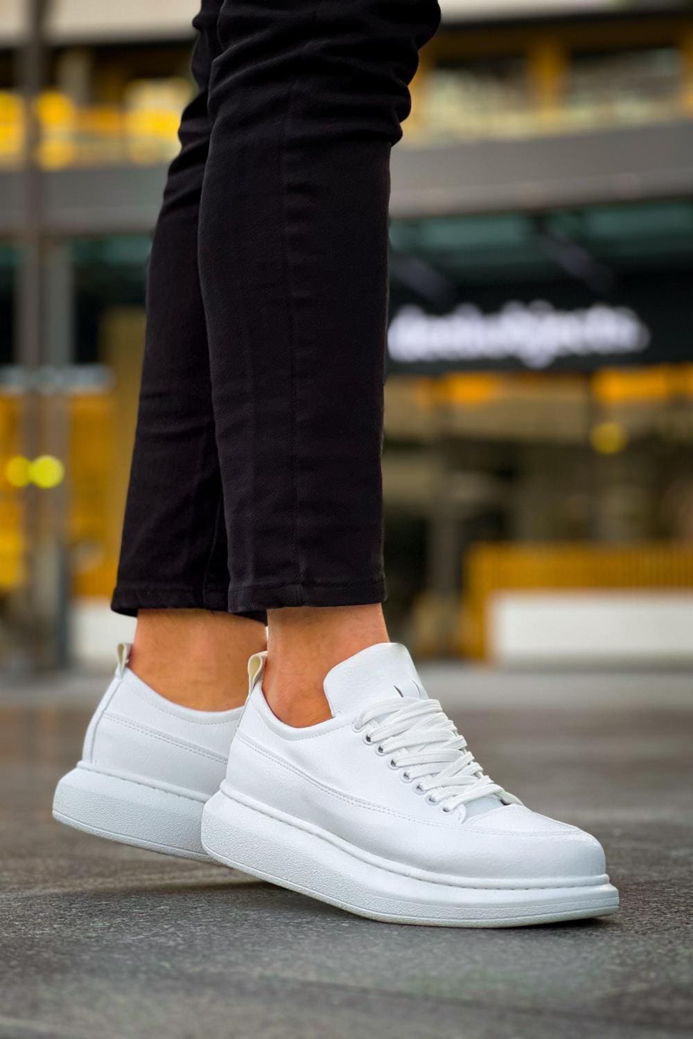 JY814 Axel Bağcıklı Cilt Erkek Günlük Sneaker Ayakkabı CBT Beyaz - Görsel 3