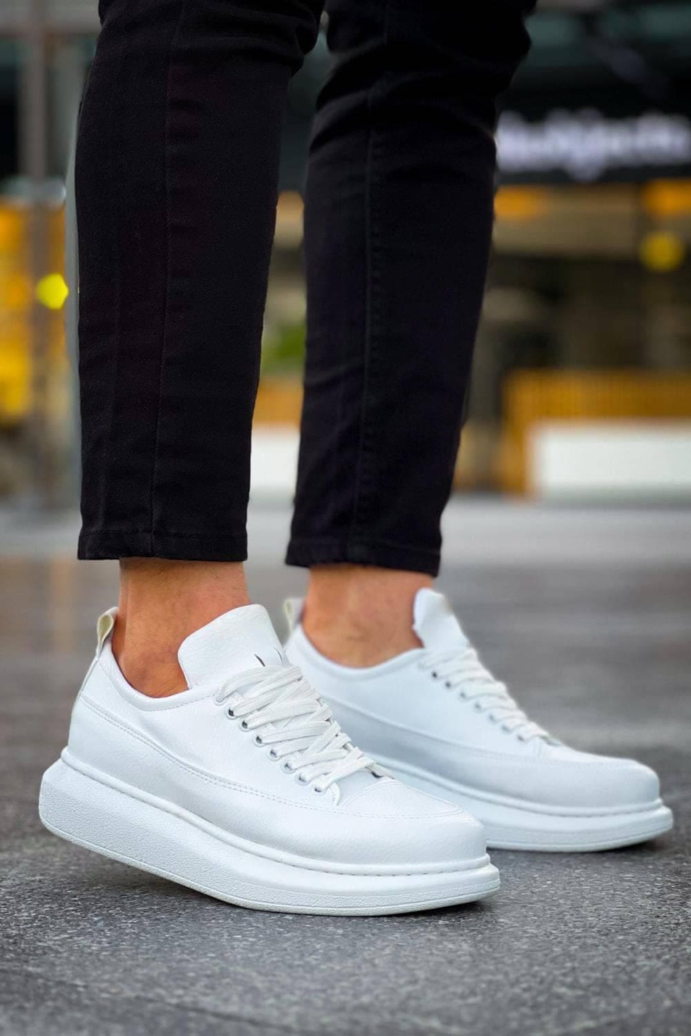 JY814 Axel Bağcıklı Cilt Erkek Günlük Sneaker Ayakkabı CBT Beyaz - Görsel 4