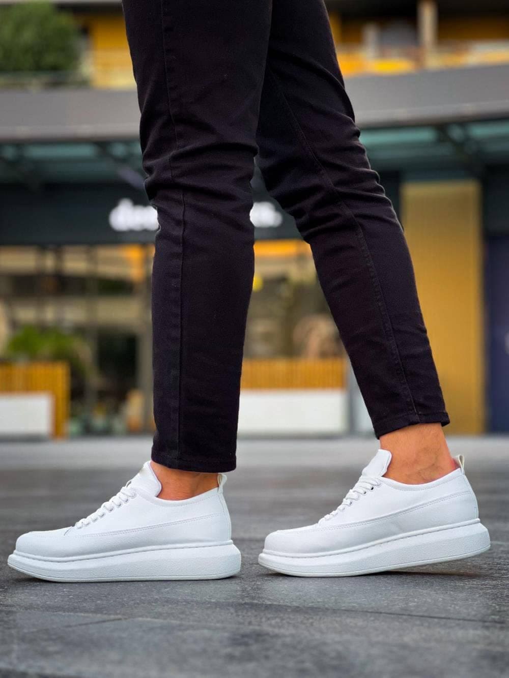 JY814 Axel Bağcıklı Cilt Erkek Günlük Sneaker Ayakkabı CBT Beyaz - Görsel 5
