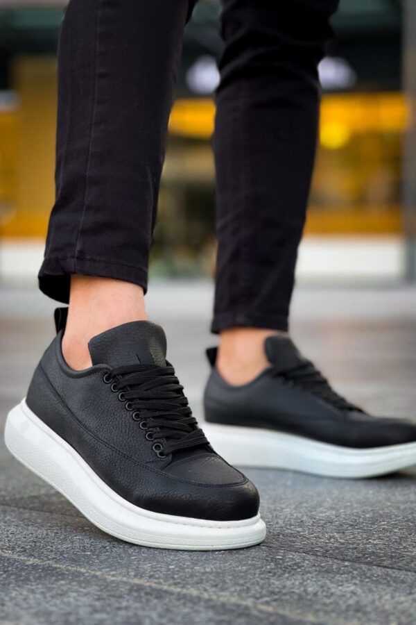 JY814 Axel Bağcıklı Cilt Erkek Günlük Sneaker Ayakkabı CBT Siyah