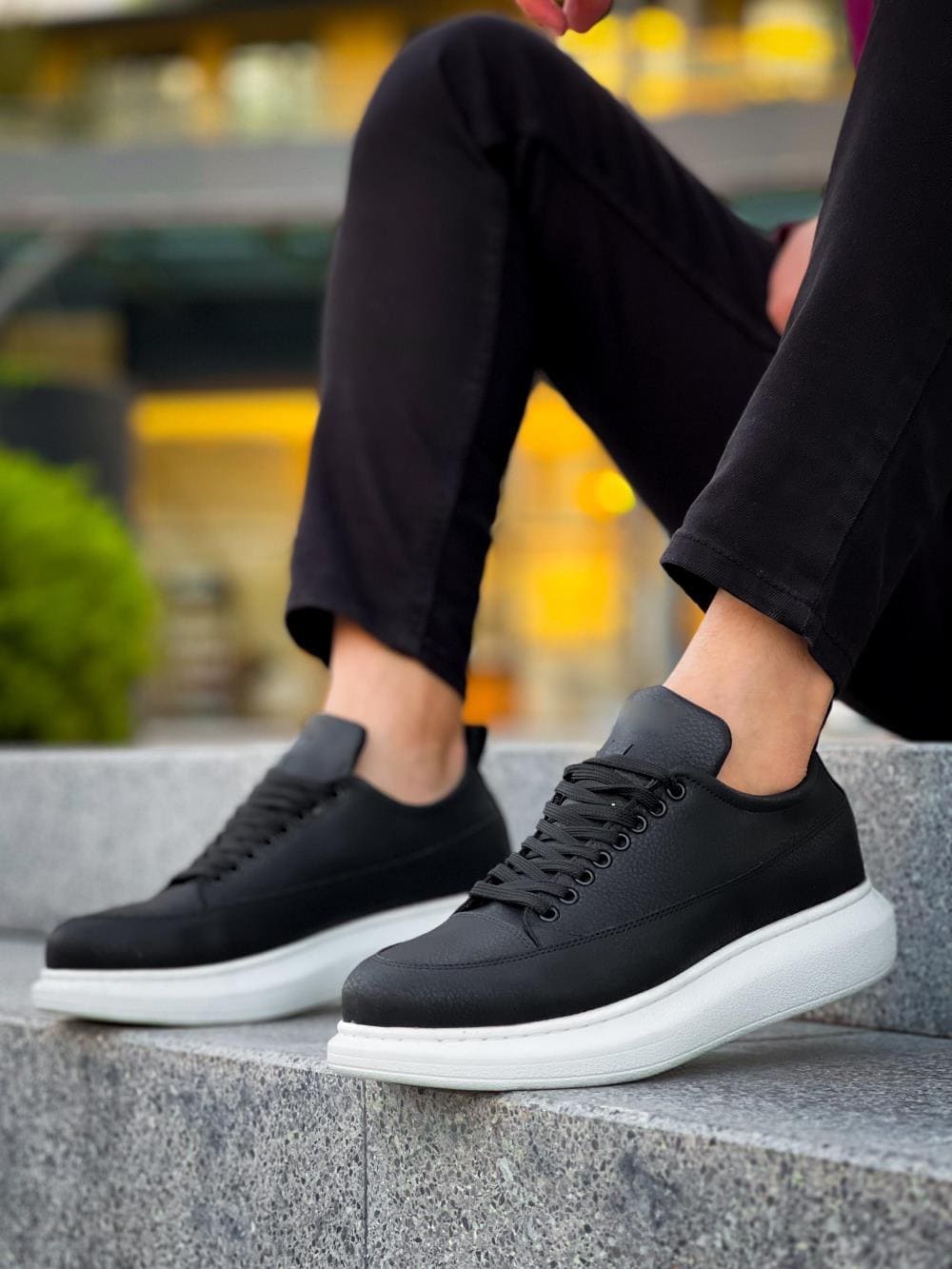 JY814 Axel Bağcıklı Cilt Erkek Günlük Sneaker Ayakkabı CBT Siyah - Görsel 2