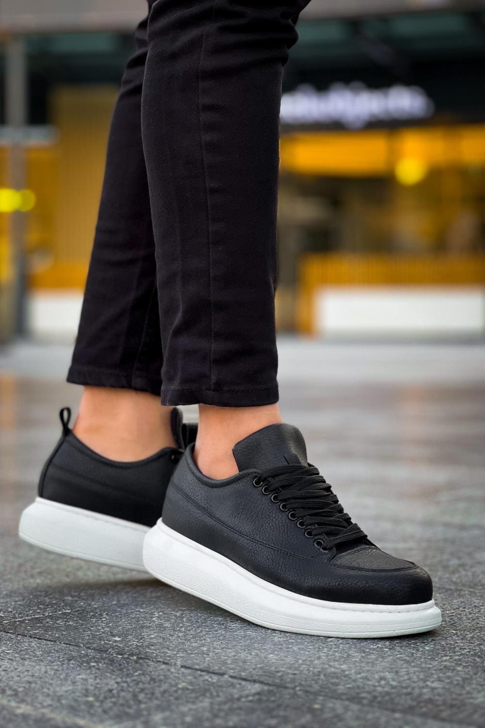 JY814 Axel Bağcıklı Cilt Erkek Günlük Sneaker Ayakkabı CBT Siyah - Görsel 3