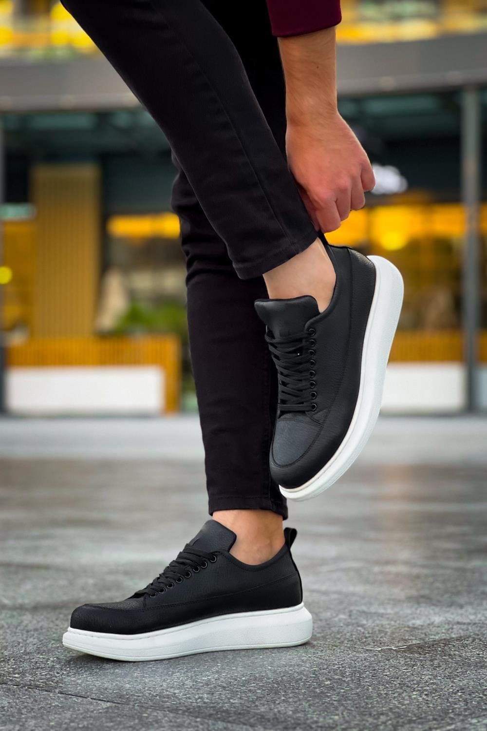 JY814 Axel Bağcıklı Cilt Erkek Günlük Sneaker Ayakkabı CBT Siyah - Görsel 4