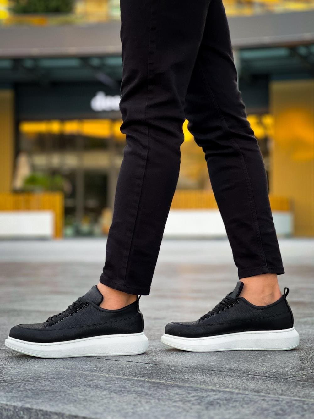 JY814 Axel Bağcıklı Cilt Erkek Günlük Sneaker Ayakkabı CBT Siyah - Görsel 5