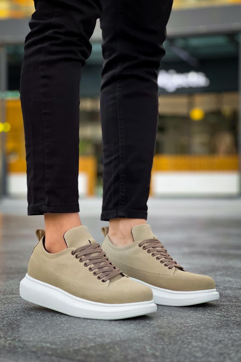 JY814 Axel Bağcıklı Süet Erkek Günlük Sneaker Ayakkabı SBT Krem - Görsel 3
