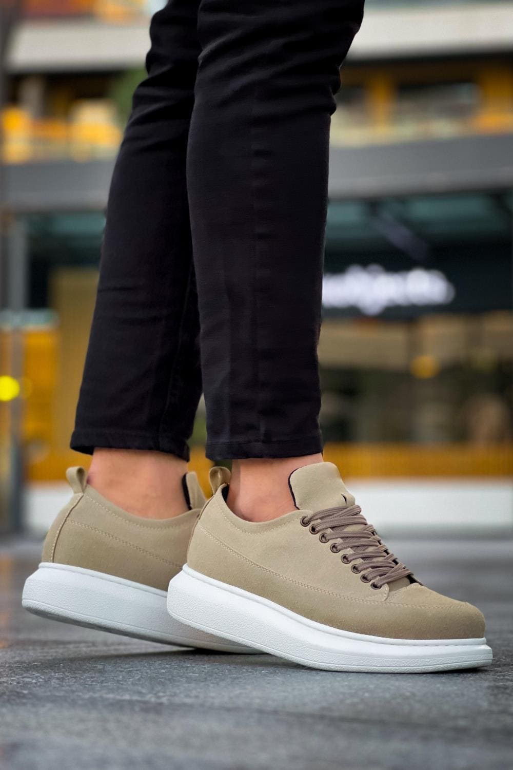 JY814 Axel Bağcıklı Süet Erkek Günlük Sneaker Ayakkabı SBT Krem - Görsel 4