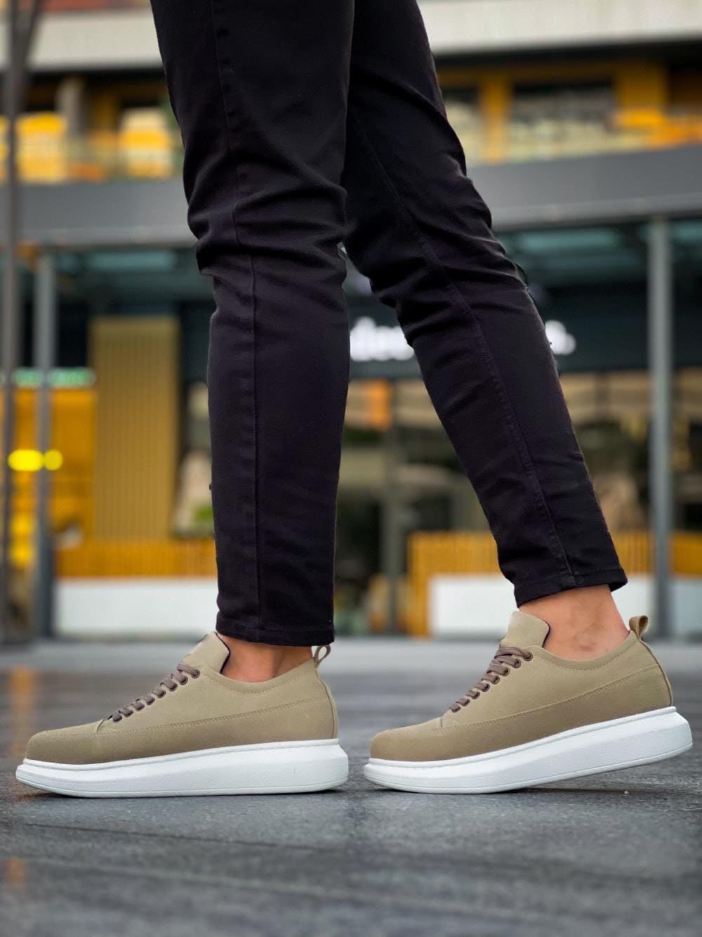 JY814 Axel Bağcıklı Süet Erkek Günlük Sneaker Ayakkabı SBT Krem - Görsel 5