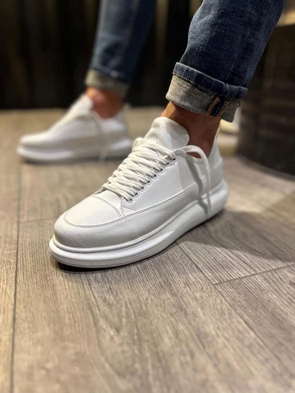 JY914 Drake Bağcıklı Cilt Erkek Günlük Sneaker Ayakkabı CBT Beyaz - Görsel 2