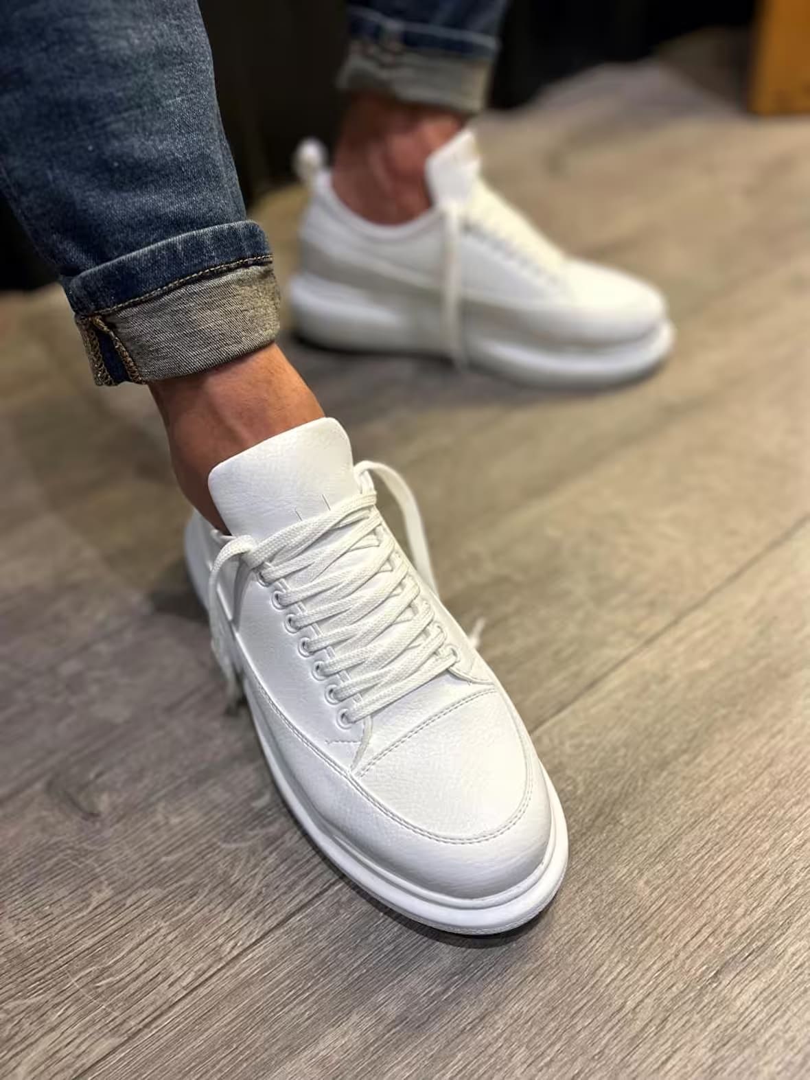 JY914 Drake Bağcıklı Cilt Erkek Günlük Sneaker Ayakkabı CBT Beyaz - Görsel 3