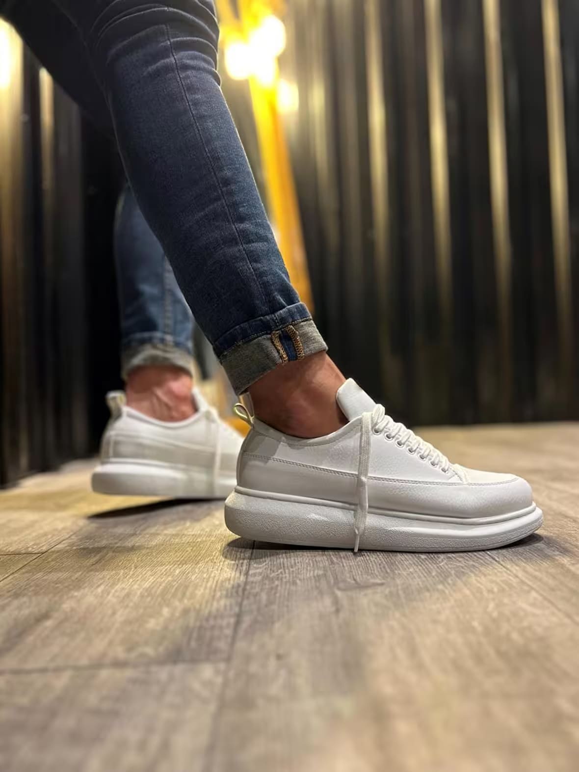 JY914 Drake Bağcıklı Cilt Erkek Günlük Sneaker Ayakkabı CBT Beyaz - Görsel 4