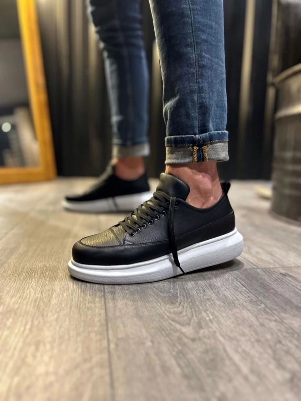 JY914 Drake Bağcıklı Cilt Erkek Günlük Sneaker Ayakkabı CBT Siyah - Görsel 2