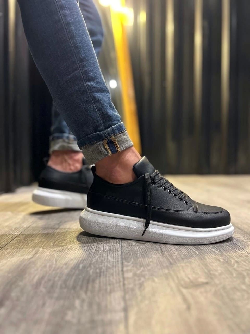 JY914 Drake Bağcıklı Cilt Erkek Günlük Sneaker Ayakkabı CBT Siyah - Görsel 4